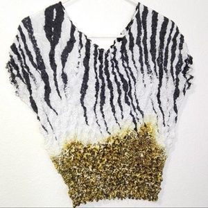 Womans Casual Shirt Top Ruffle Zebra Cheetah Print